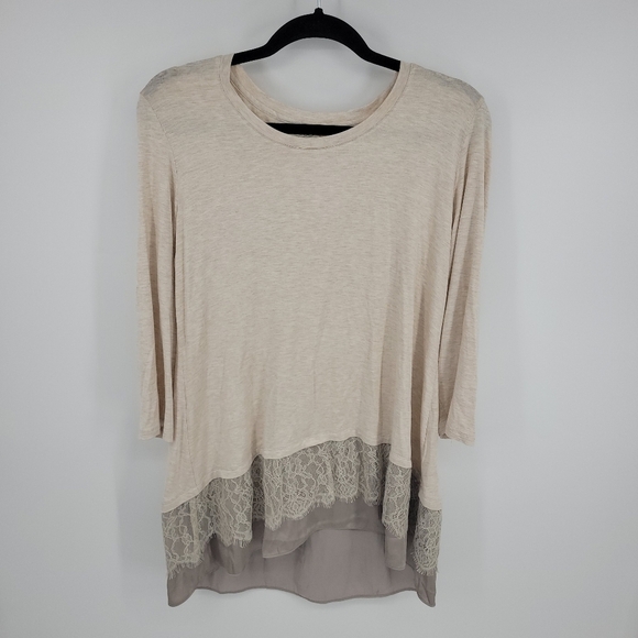 LOGO by Lori Goldstein cream color tunic top with lace trim Size M - Picture 3 of 8